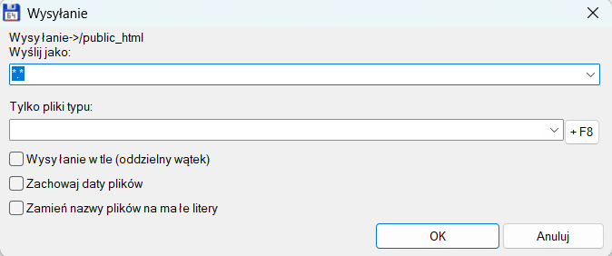 Okno potwierdzenia kopiowania plików w Total Commander — lista plików do przesłania, przycisk OK